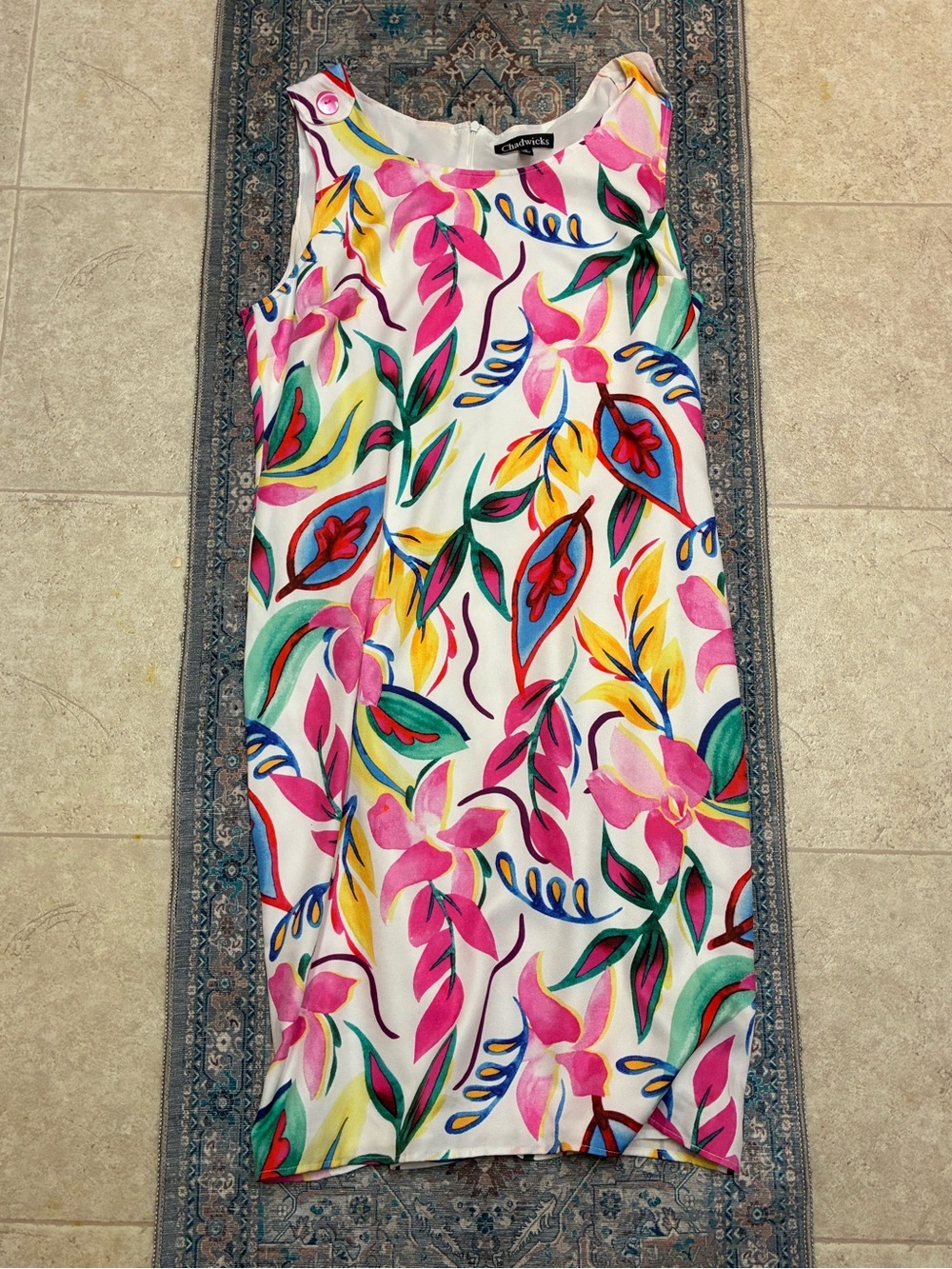 Chadwicks White Tank Swim Coverup with Pink, Green, Yellow and Blue Floral Print